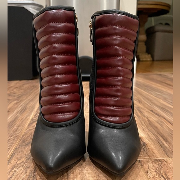 Glaze Leather Moto Booties 6.5 maroon accent 4” heel - Picture 5 of 12